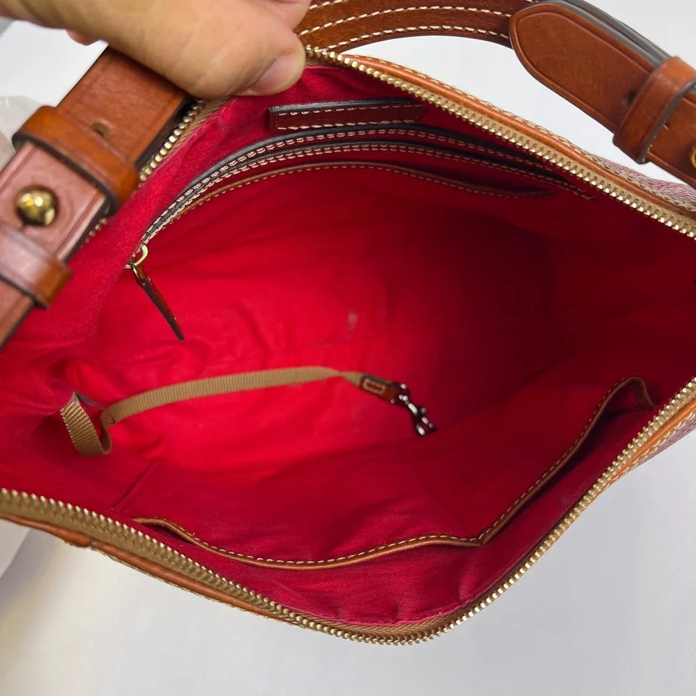 Dooney & Bourke Pebble Grain Leather Hobo Bag Burgundy Brown Trim Good Condition